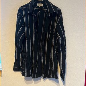 Men’s Black Striped Dress Shirt - Size XL - 100% Cotton Shirt